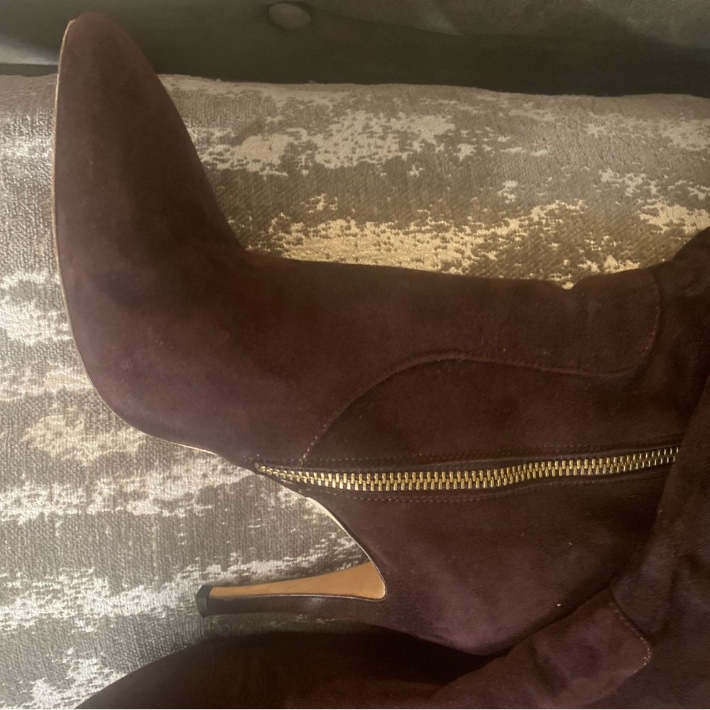 Butter Shoes Brown Suede Knee-High Boots Pointed Toe Stiletto Heel Size 40 Italy - Picture 5 of 12